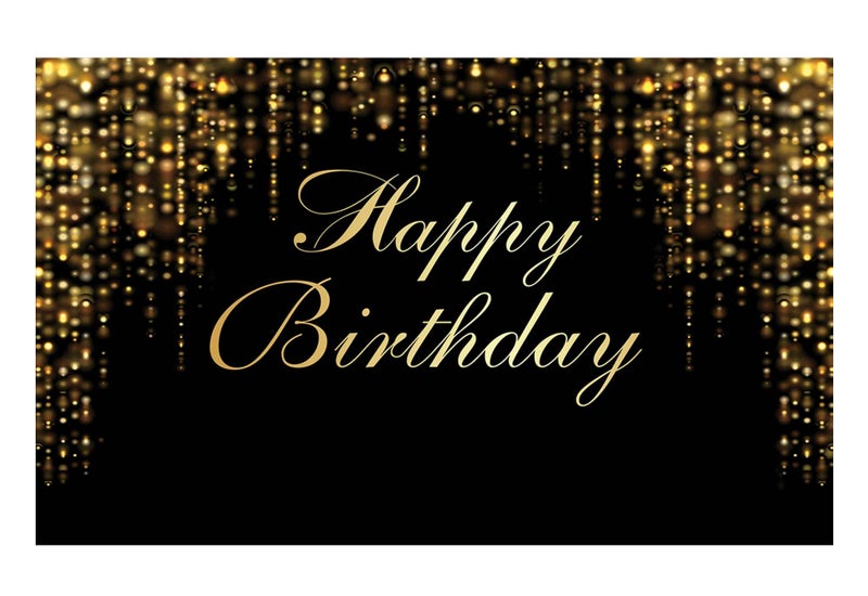 Funnytree Happy Birthday Party Backdrop Black and Gold Glitter Bokeh Sequin Spots Photography Background Golden Sparkle Shining Dots Baby Abstract Milestone Banner Cake Table Decor Photo - Image 1